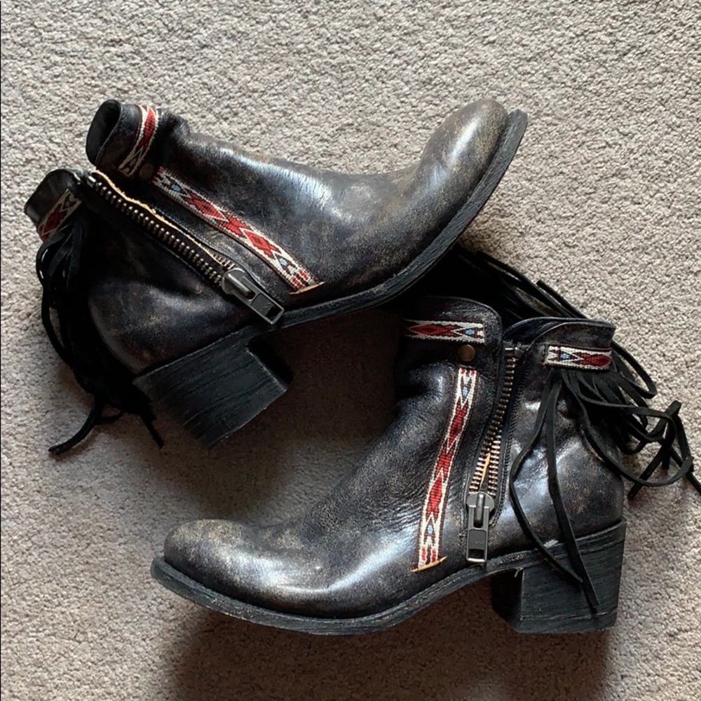 Corral distressed fringe ankle boots